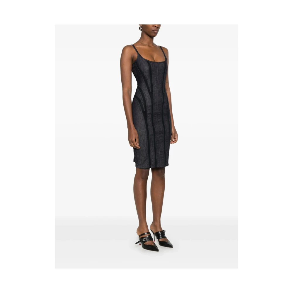 Mugler Indigo Blauwe Scoop Neck Jurk Blue Dames
