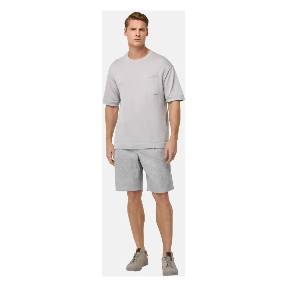 Boggi Milano Katoenen Seersucker Bermuda Shorts Blue Heren