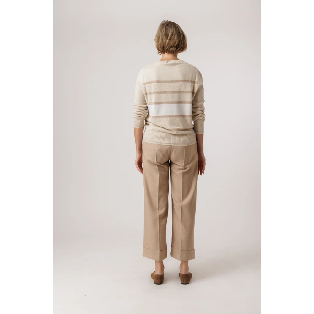 D.Exterior Gestreepte Gebreide Trui met Lurex Detail Beige Dames