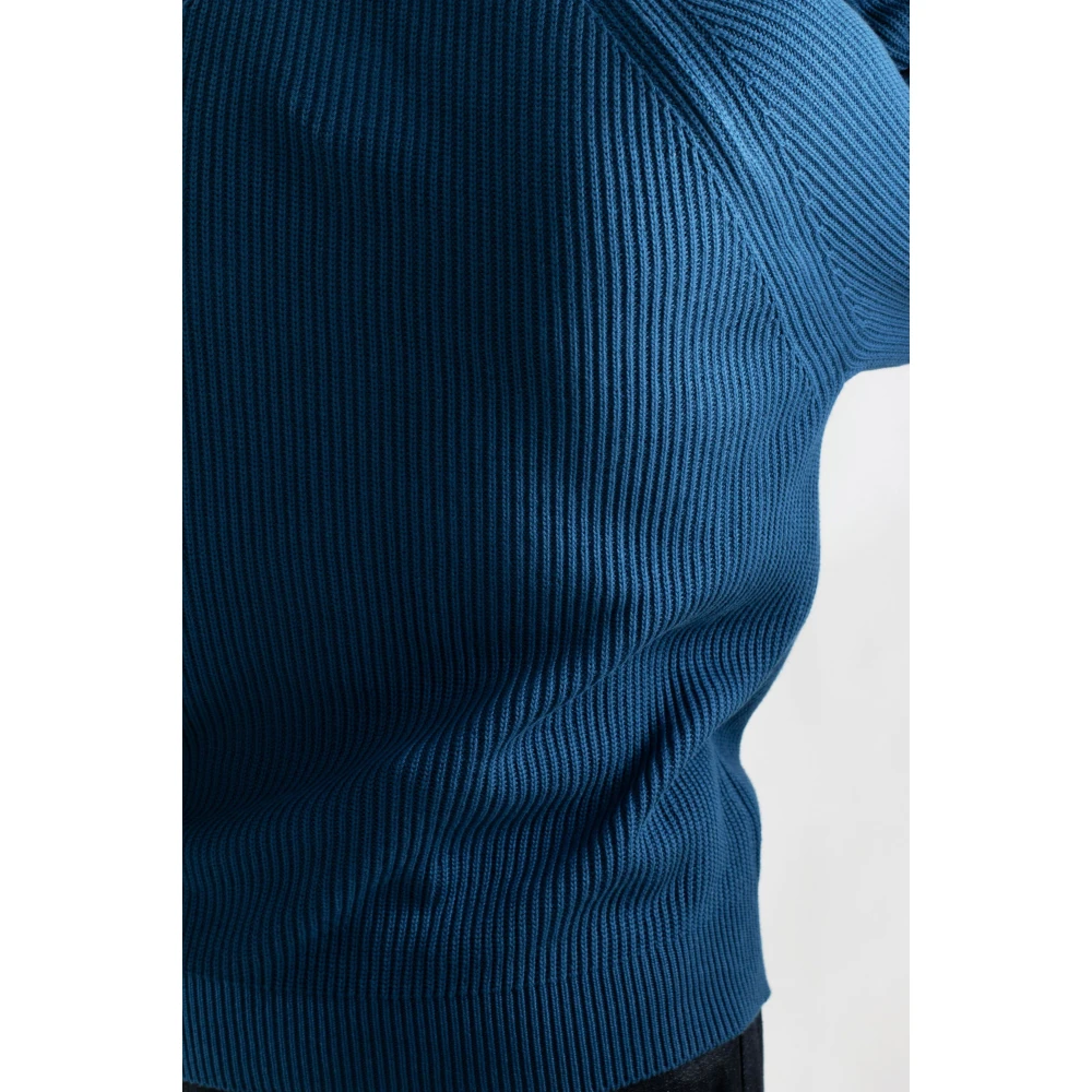 Lacoste Geribbelde Croc Sweater in HBM Blue Heren