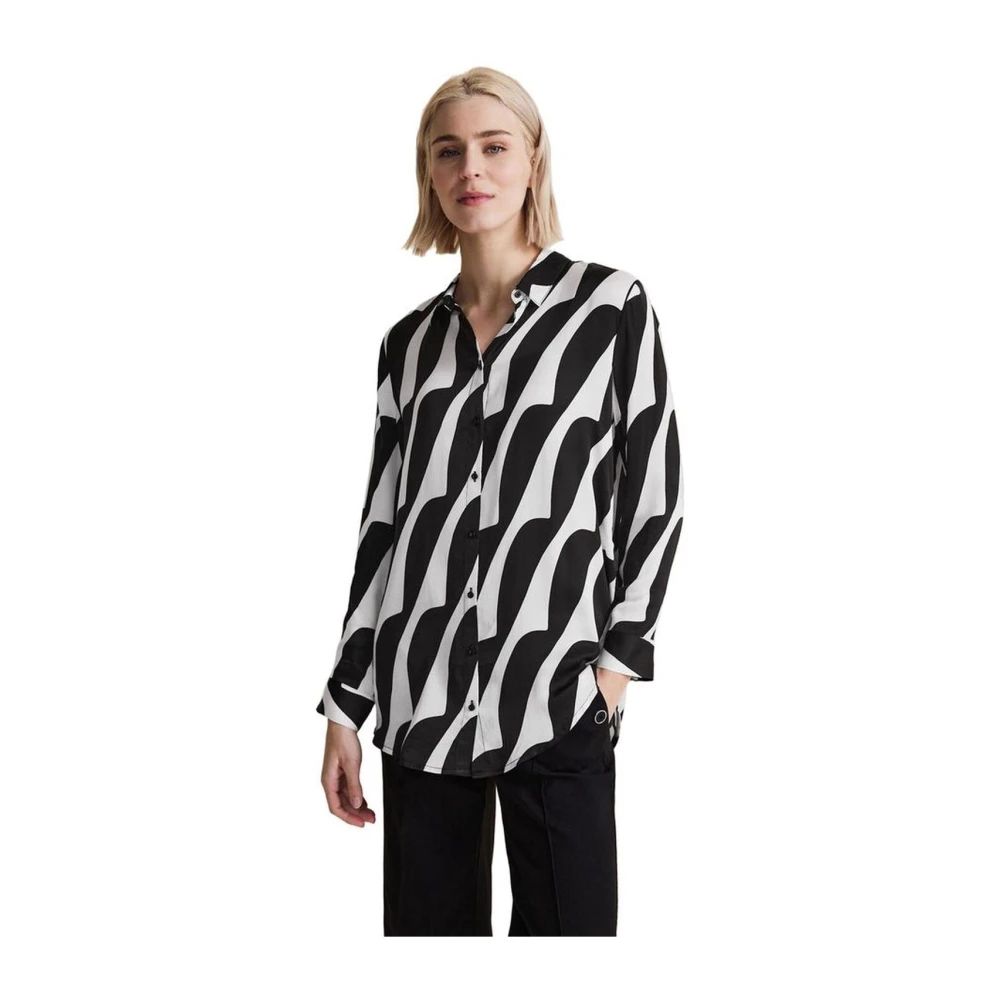 Street One Monochrome Abstract Print Blouse met Lange Mouwen Black Dames