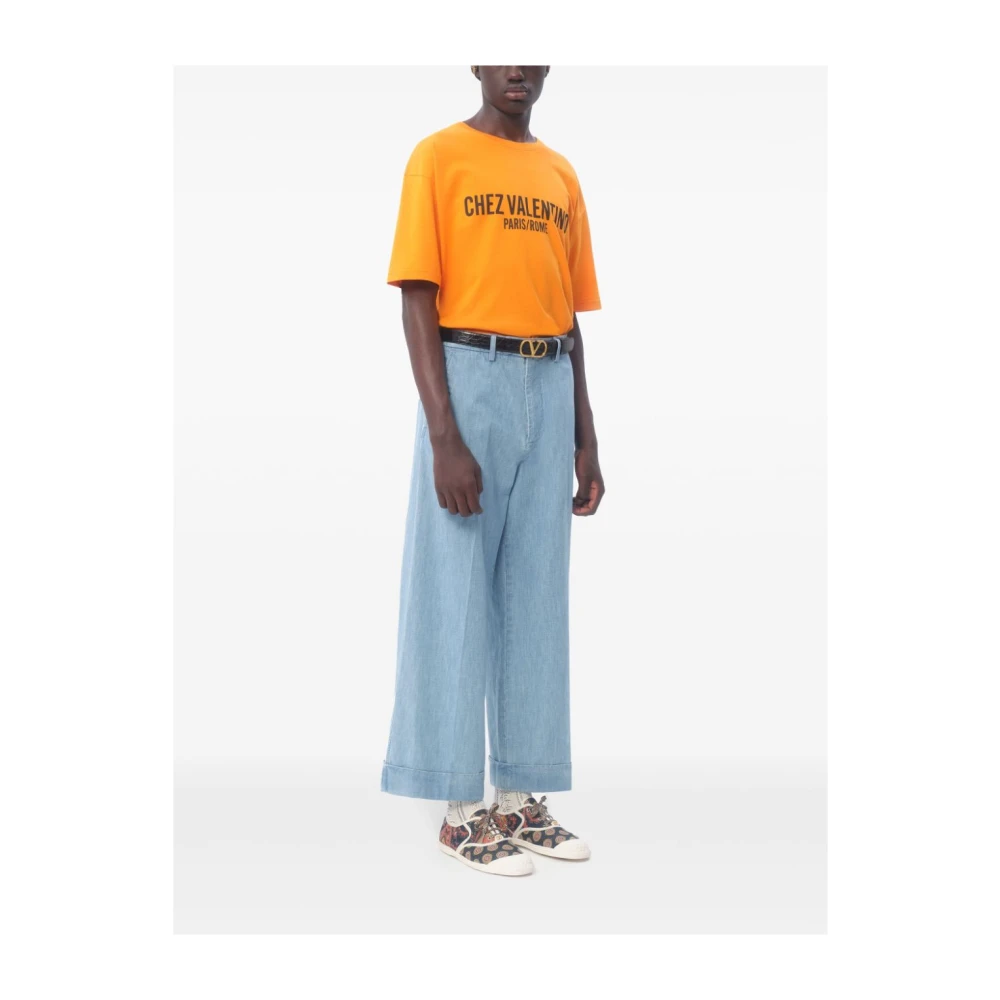 Valentino Garavani Heldere Blauwe Wide-Leg Cropped Jeans Blue Heren