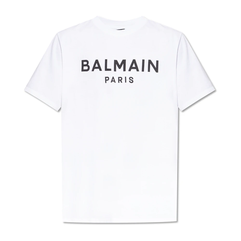 Balmain White Logo Print Crewneck T-Shirt - Male - T-Shirts - S - Tops