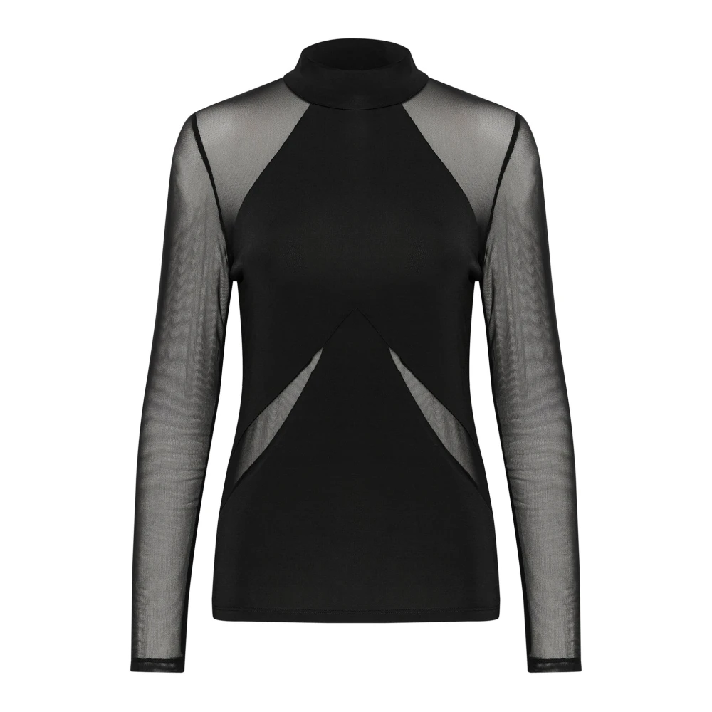 Karen by Simonsen Mesh Top met Lange Mouwen en Hoge Hals Black Dames