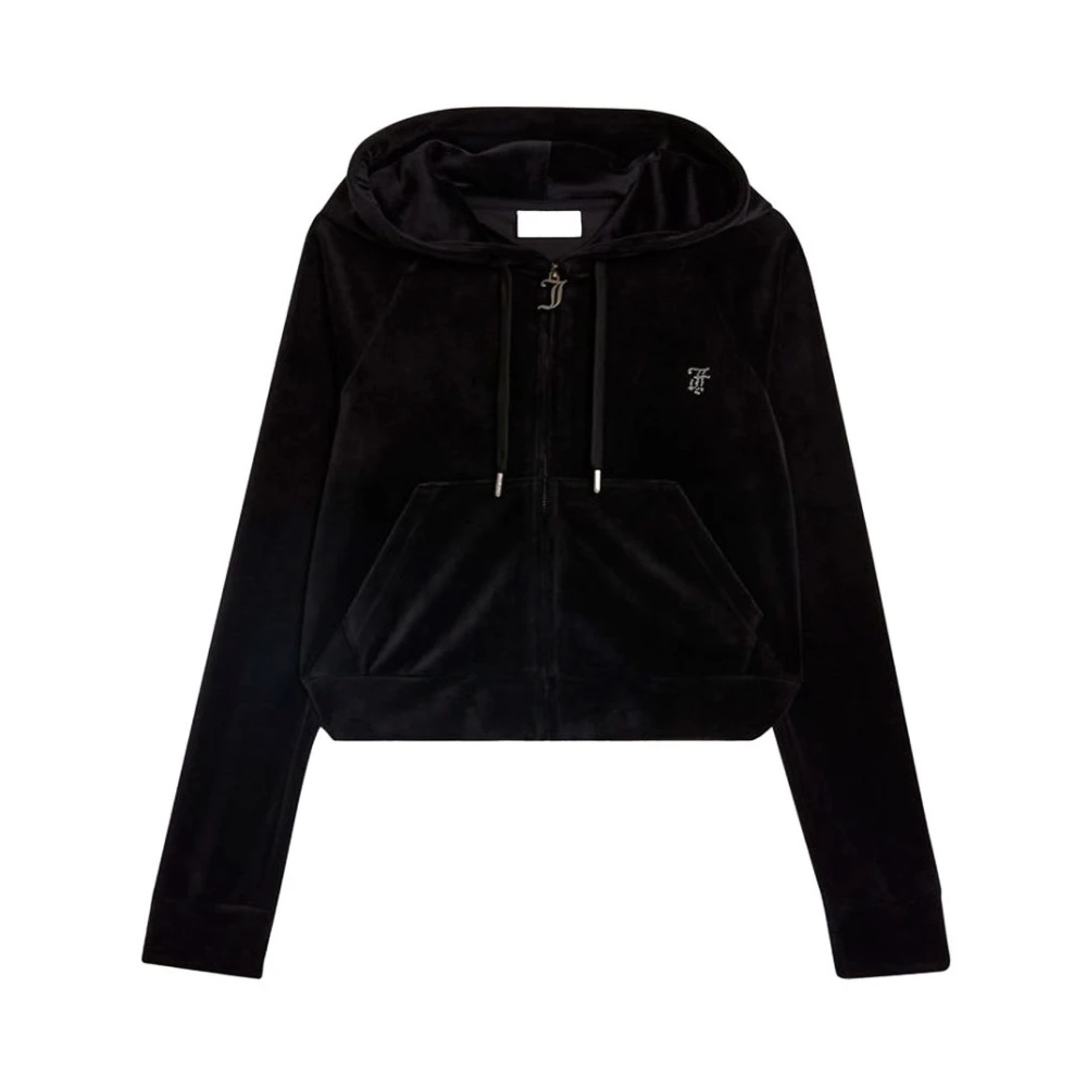 Juicy Couture Svart Velour Hoodie med Strass Black, Dam