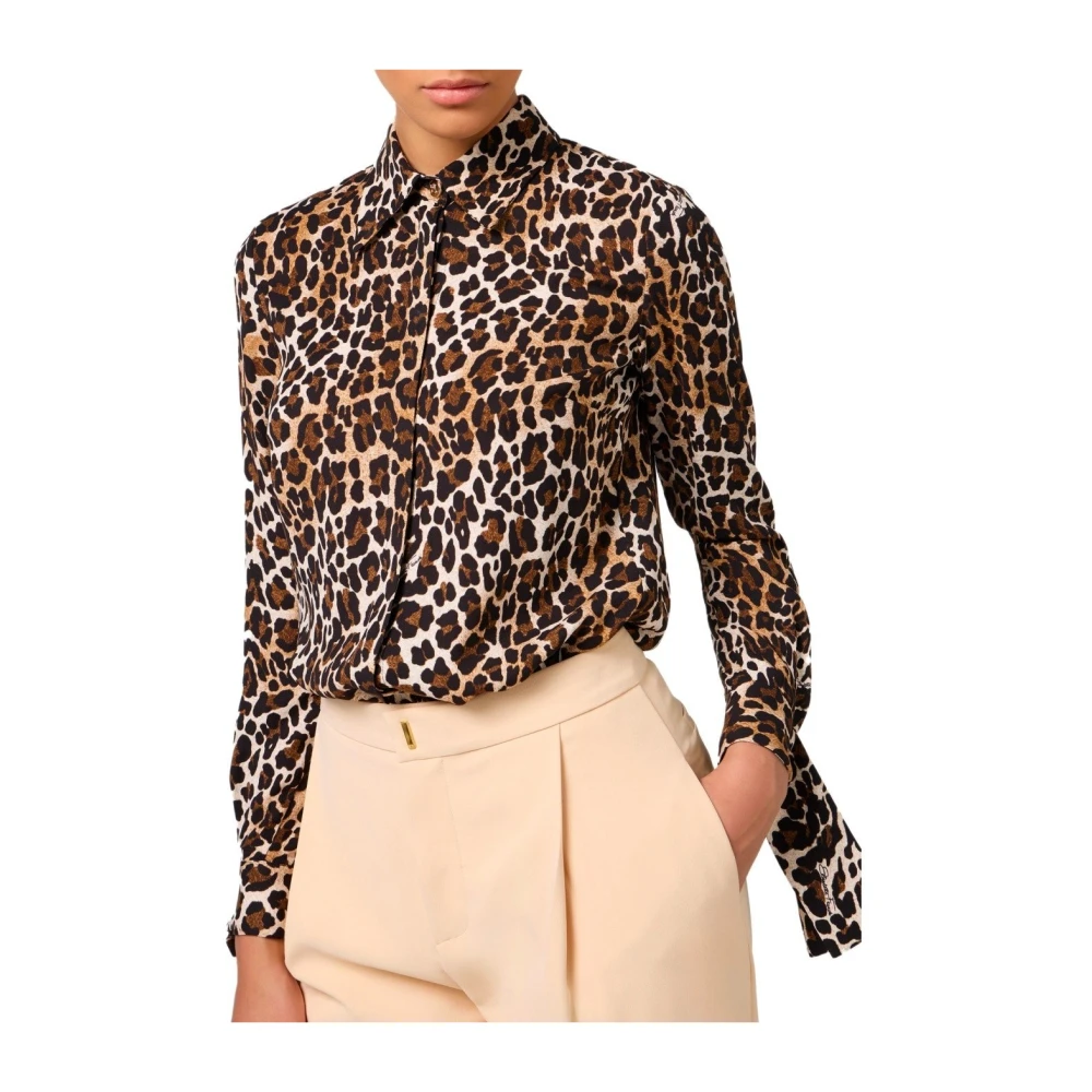 Elisabetta Franchi Dierenprint Georgette Shirt Brown Dames