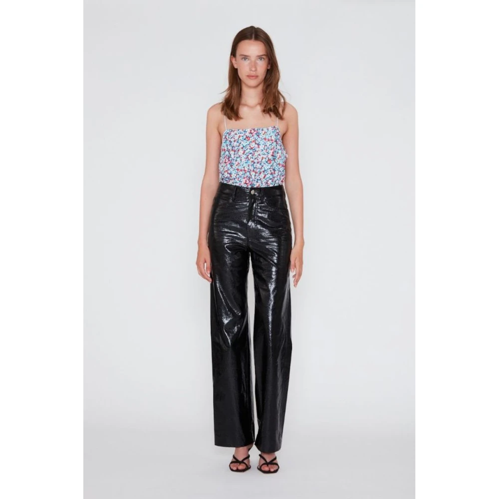 Rotate Birger Christensen Zwarte Faux Patent Lederen High-Rise Broek Black Dames