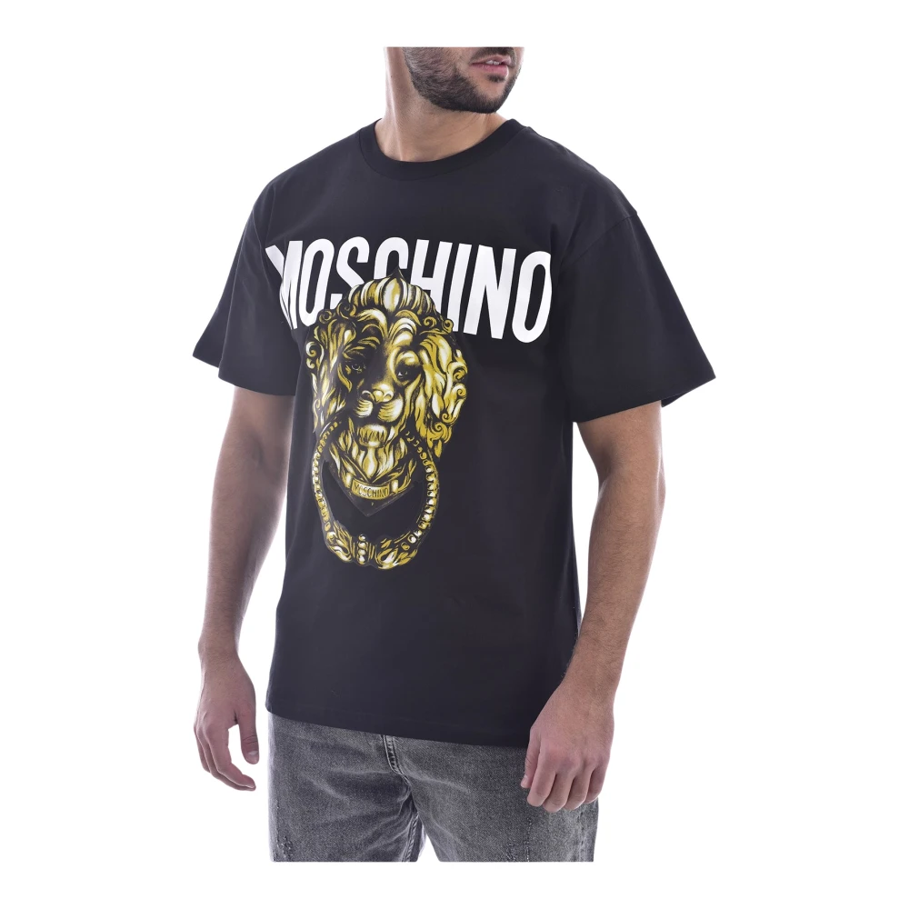 Moschino Katoenen T-shirt met Groot Logo Klassiek Black Heren