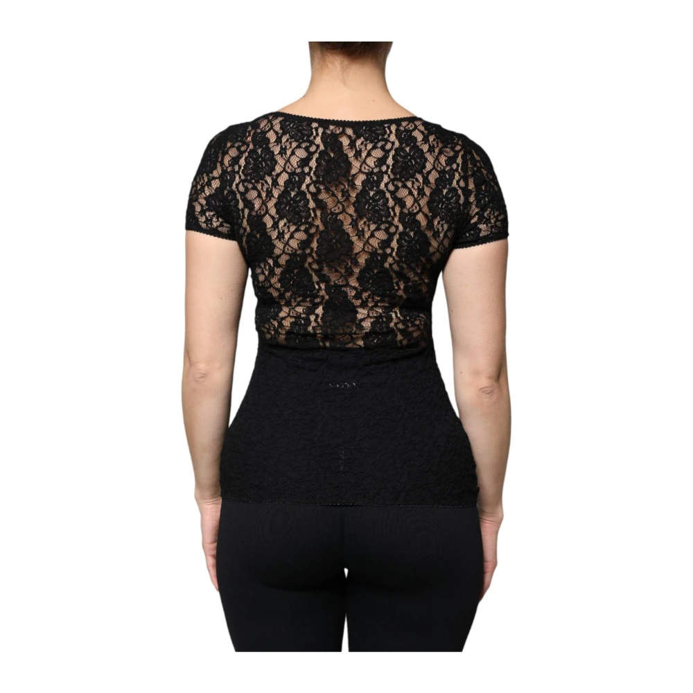 Dolce & Gabbana Zwarte Kant Logo Top Black Dames