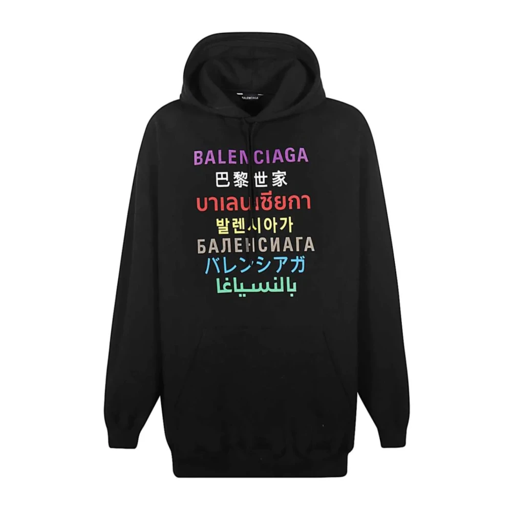 Balenciaga Multi Logo Hoodie Printed Style Black Heren
