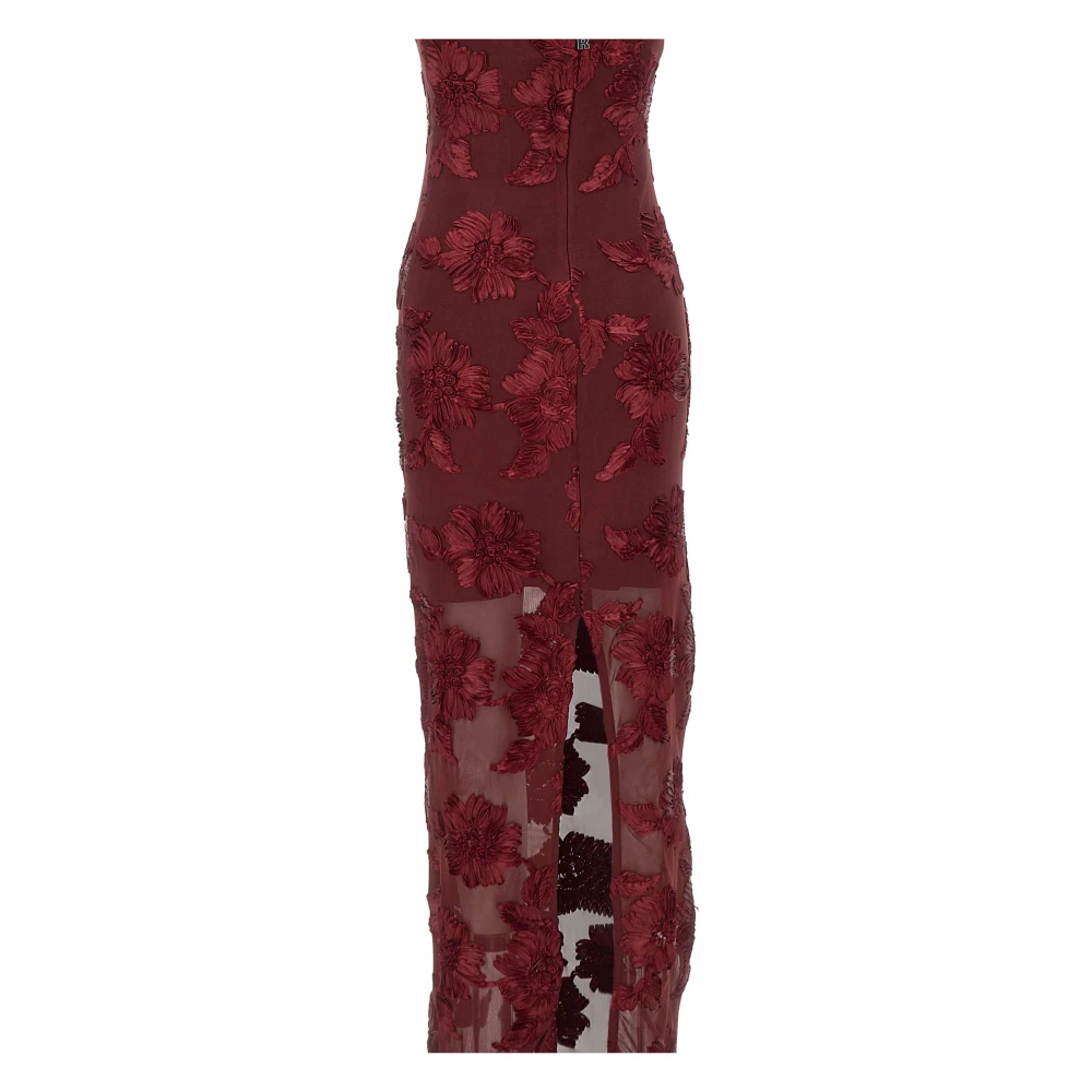 Rotate Birger Christensen Bordeaux 3D Mesh Maxi Jurk Red Dames