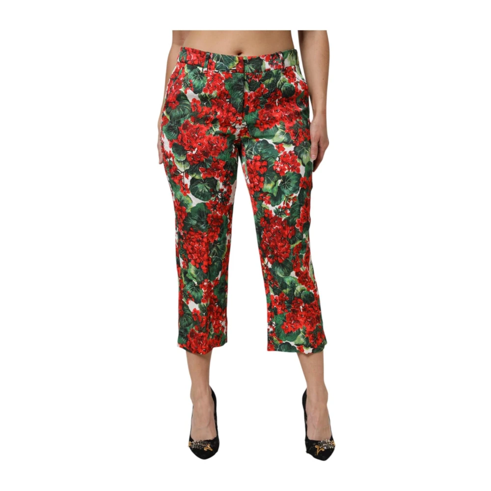 Dolce & Gabbana Women's Multicolor Cropped Trousers, L, Floral Print Cropped Trousers With Zipper