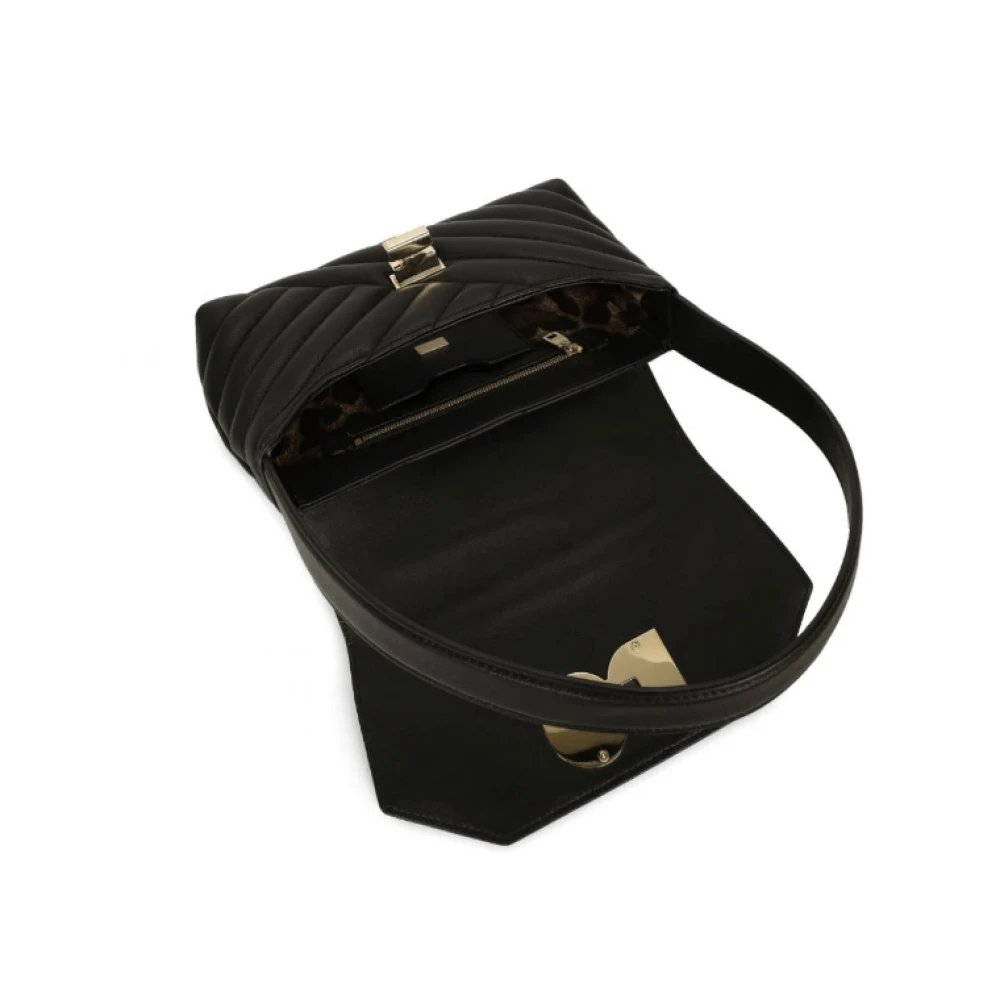 Dolce & Gabbana Gevoerde leren tas met logogesp Black Dames