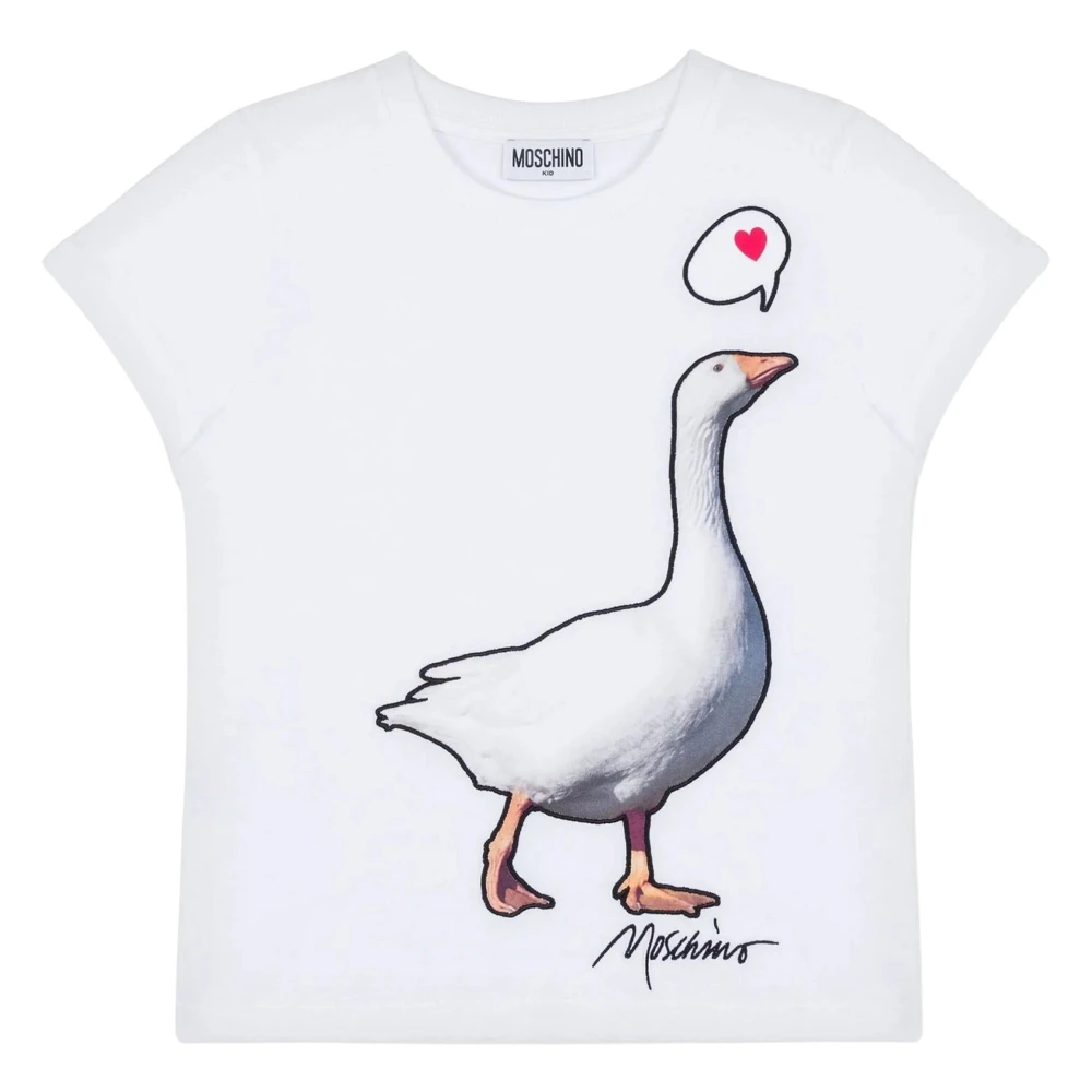 Moschino Girls White Goose Print T-Shirt
