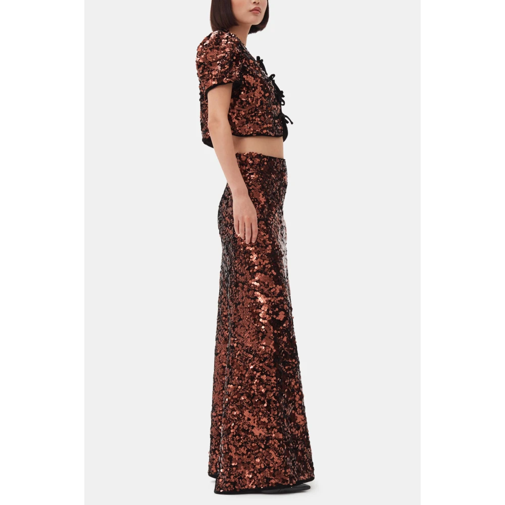 Ganni Bruin Fluweel Lint Korte Mouw Shirt Brown Dames