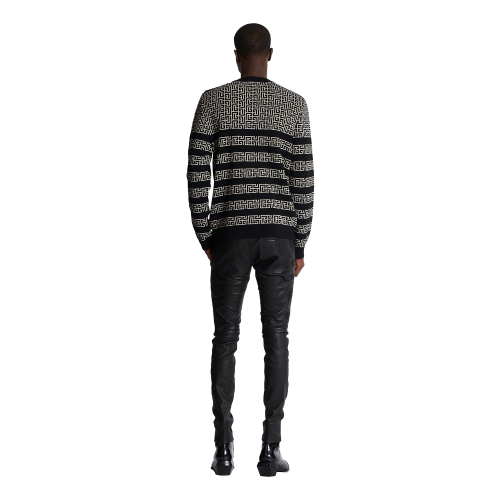 Balmain Gestreepte PB Labyrinth wol en linnen trui Black Heren