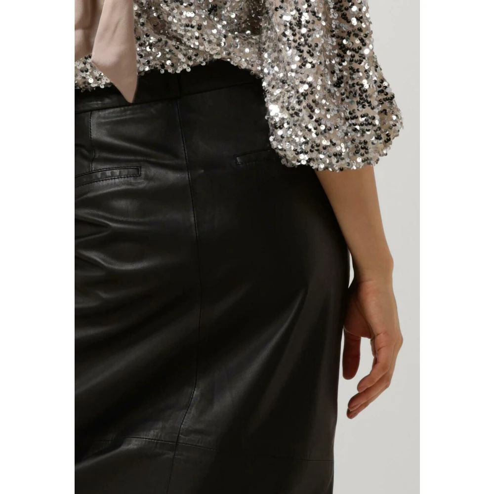 Ibana Zwarte Leren Kokerrok Black Dames