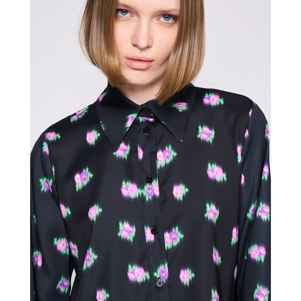 Silvian Heach Gestreepte Crop Shirt Lange Mouwen Black Dames