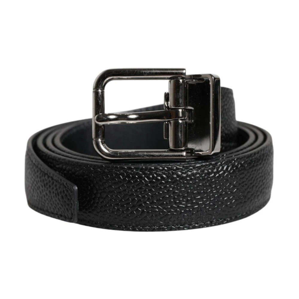 Dolce & Gabbana Men's Black Belts,, Leather Belt With Metal Buckle Medium