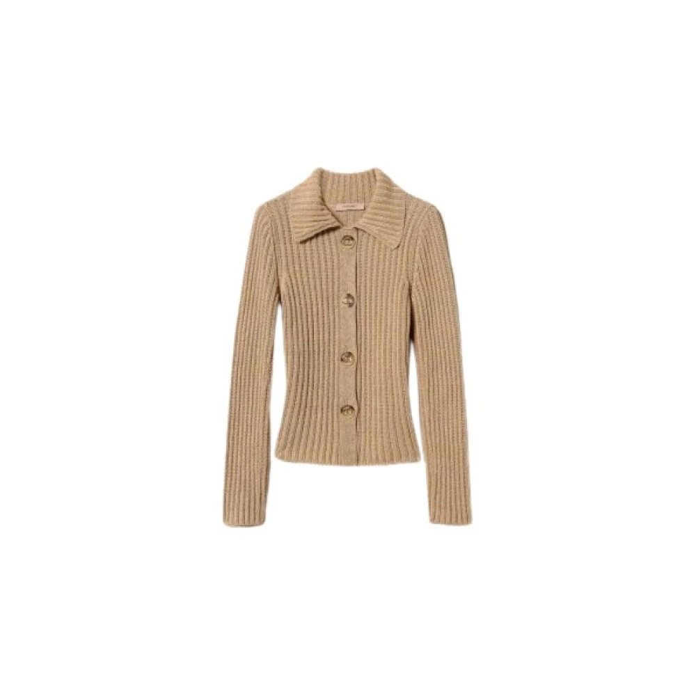Twinset Gebreid jasje met uitlopende kraag Beige Dames