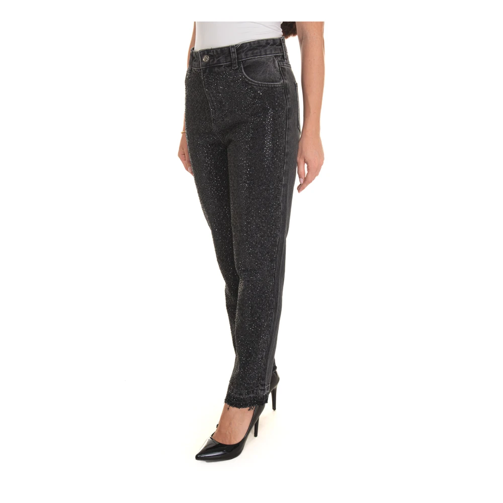 Liu Jo High Waisted Straight Leg Denim Jeans Black Dames
