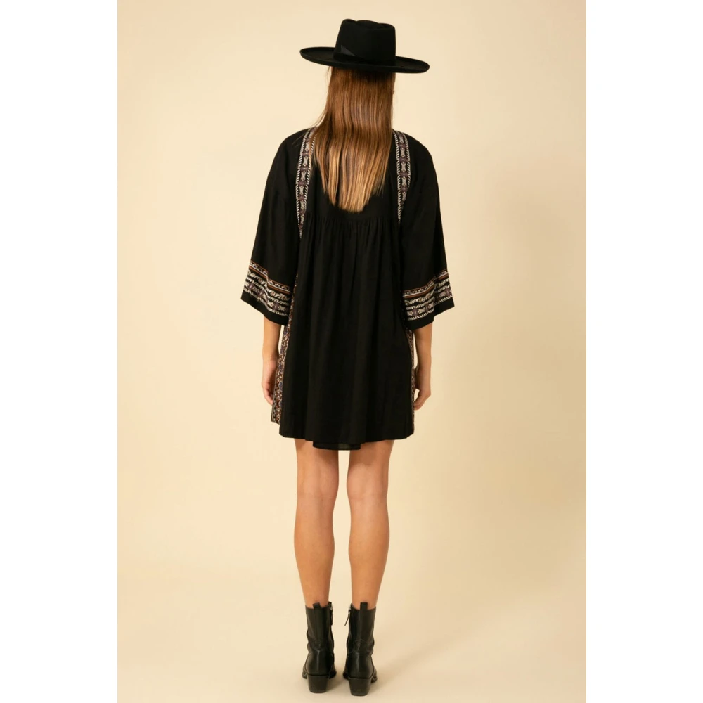 Hale Bob Zwarte Geborduurde Slub-Voile Jurk Black Dames