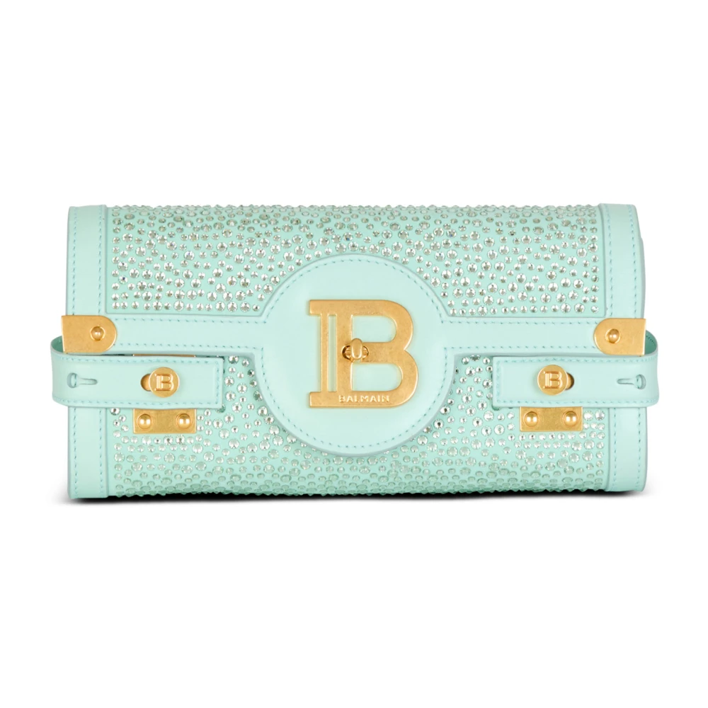 Balmain B-Buzz Pouch 23 in suède en strass Blue Dames