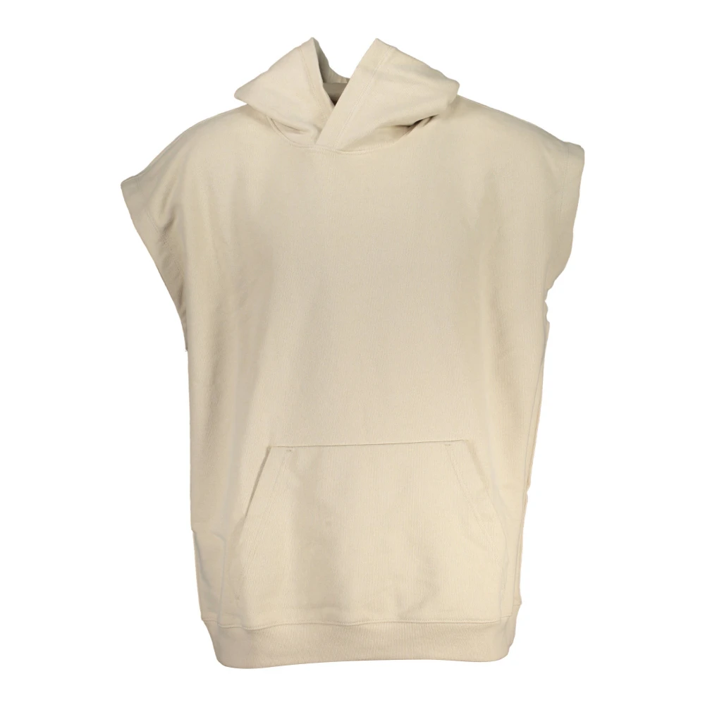 Calvin Klein Men's Beige Hoodies,, Hooded Sleeveless Sweatshirt With Logo Small
