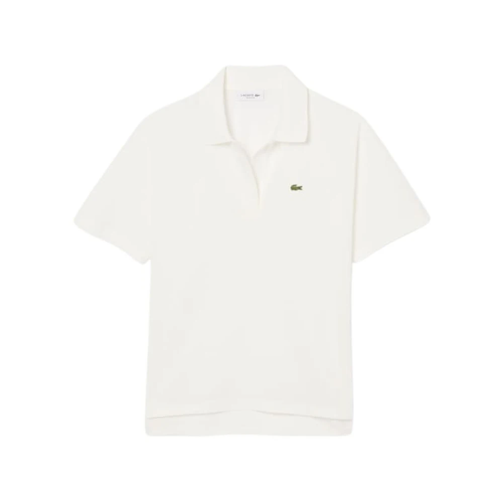 Lacoste Katoenen Polo Shirt met Krokodil Borduurwerk Beige Dames