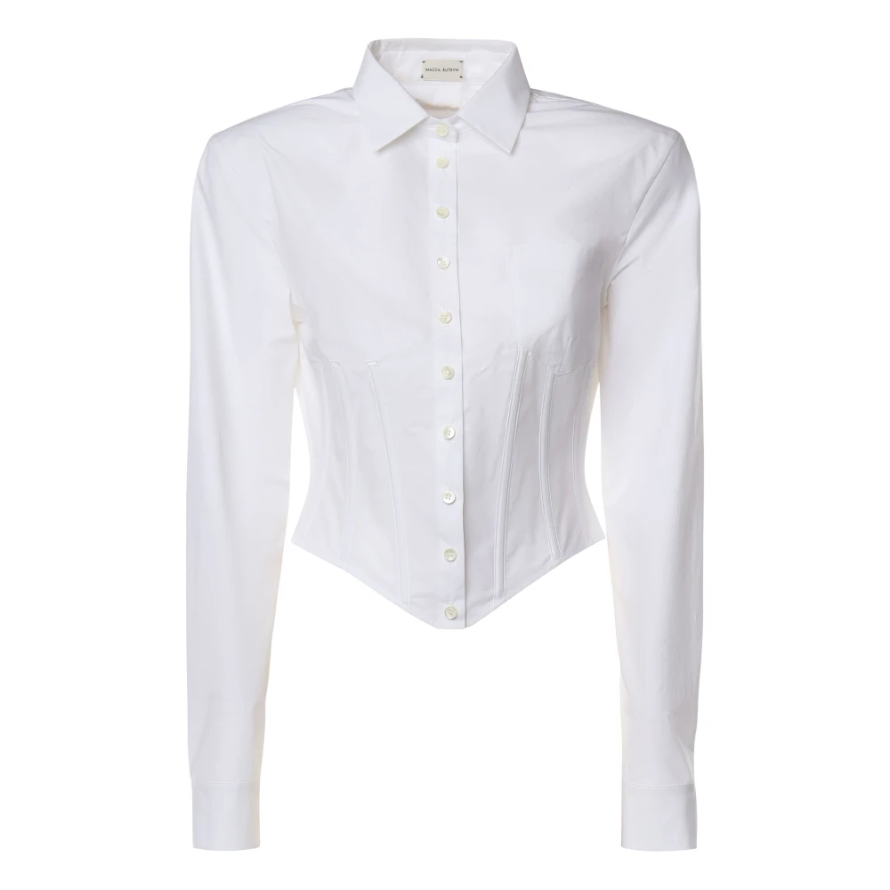 Magda Butrym Witte Katoenen Kort Shirt met Korset White Dames