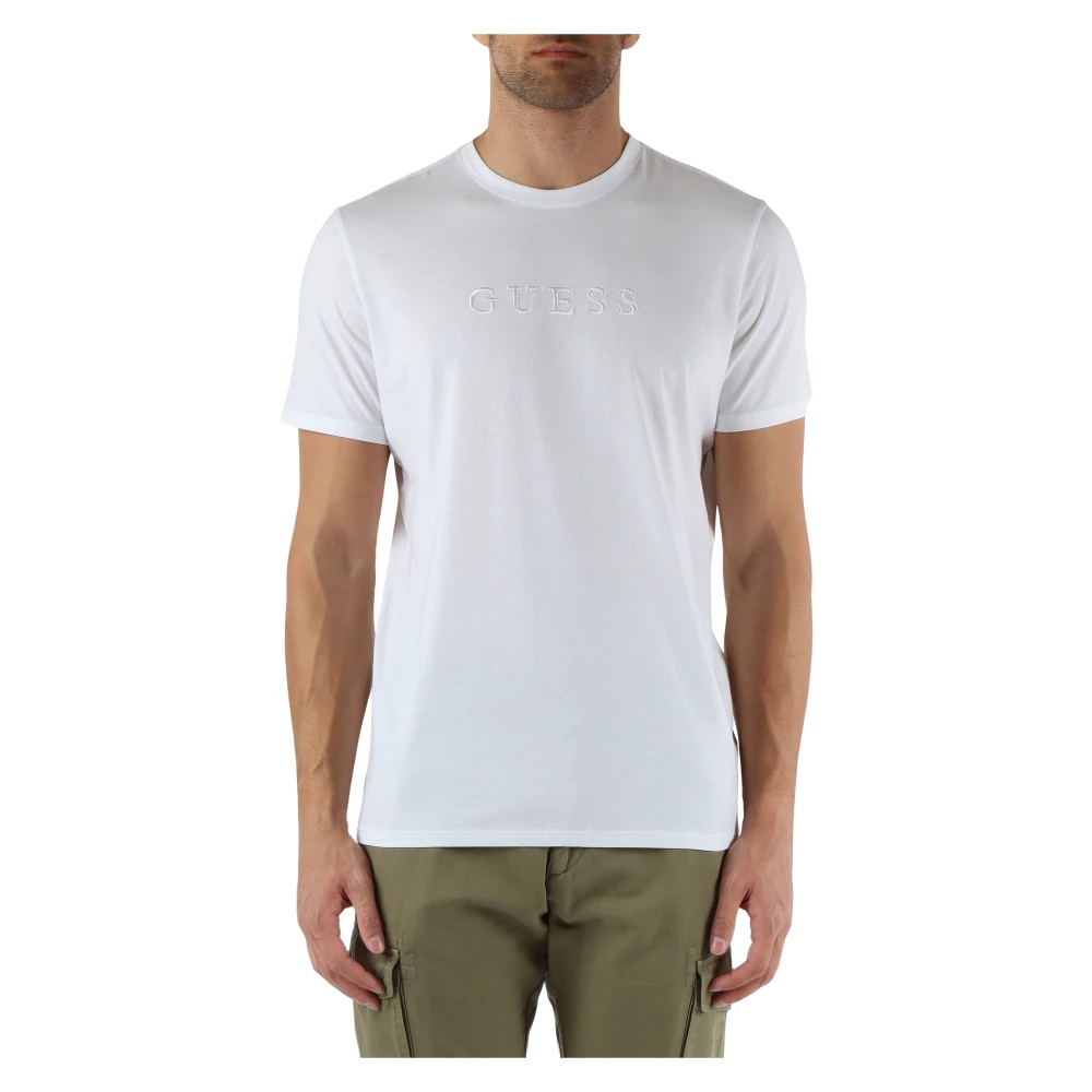 Guess Slim Fit Katoenen T-shirt met Voorlogo Borduurwerk White Heren