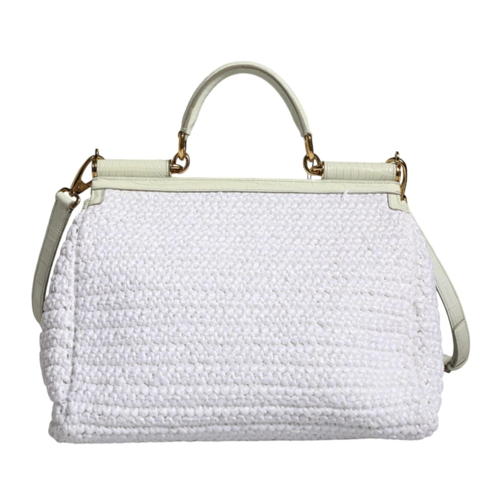 Dolce & Gabbana Witte leren crossbodytas met gouden hardware White Dames