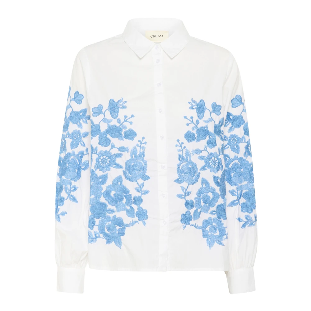 Cream Elegante Blouse met Borduurwerk Blue Dames