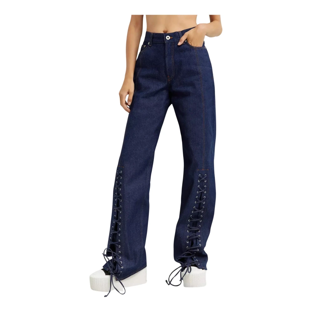 Jean Paul Gaultier Navy Vetersluiting Wijde Pijp Jeans Blue Dames