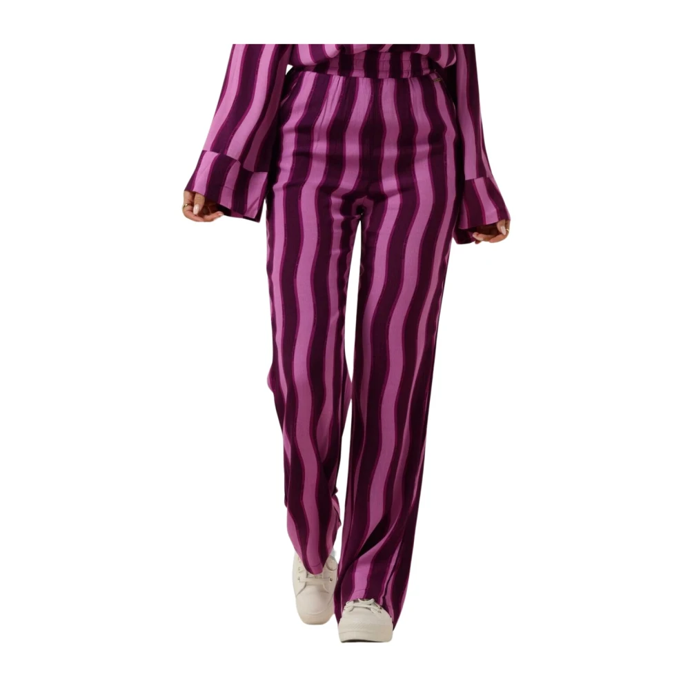 Colourful Rebel gestreepte high waist straight fit broek Melody paars lila