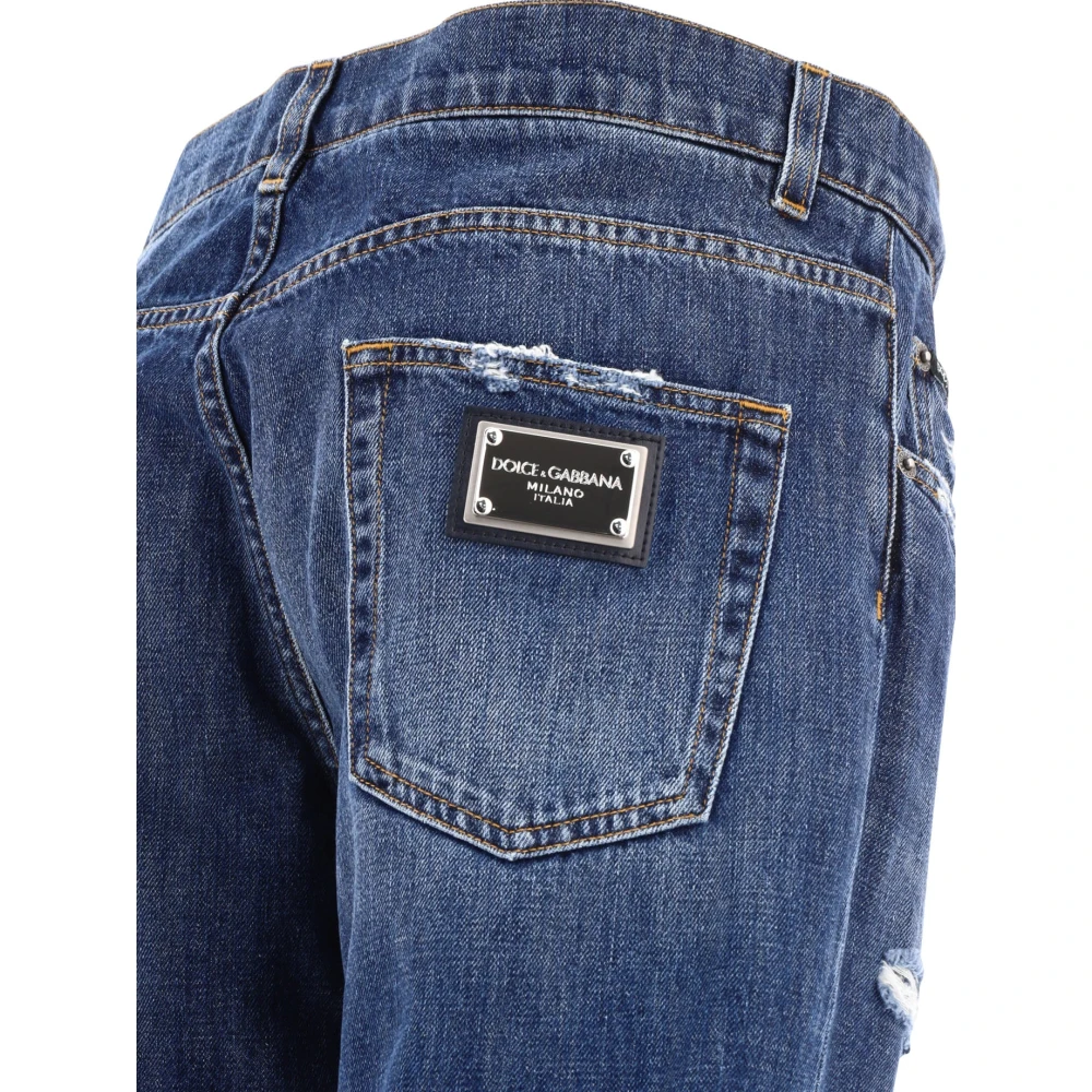 Dolce & Gabbana Straight Leg Jeans met Ripped Details Blue Heren