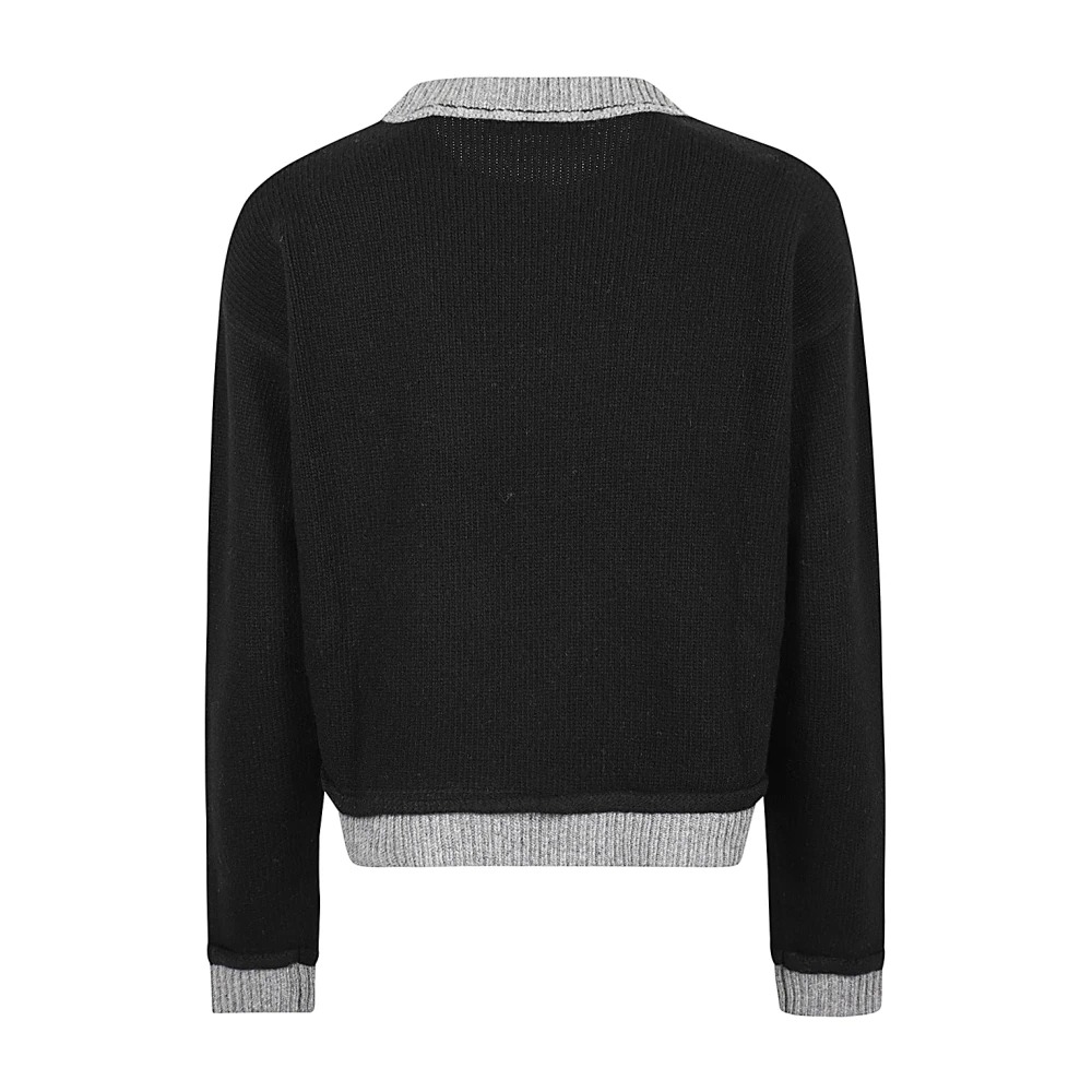 Mauro Grifoni Bicolor wollen trui met ronde hals Black Dames