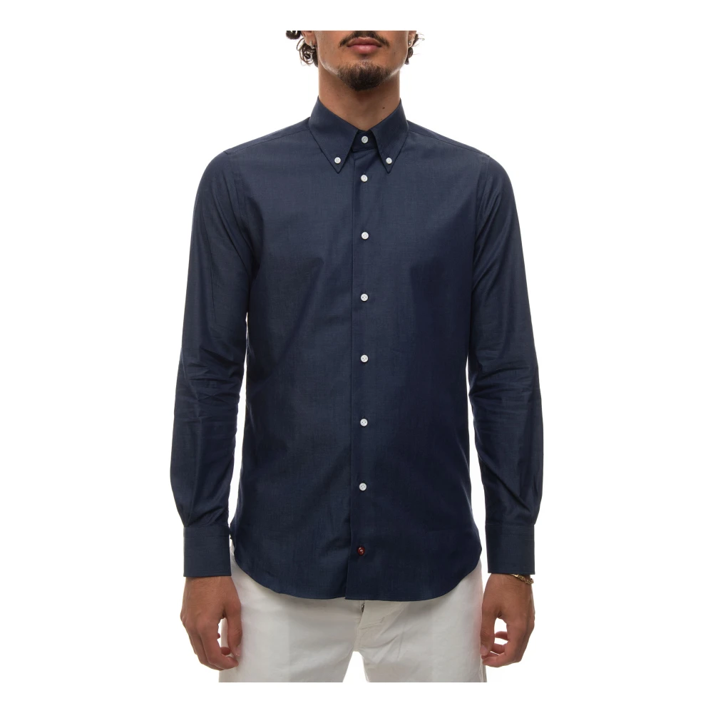 Càrrel Chambray Button-Down Casual Overhemd Blue Heren