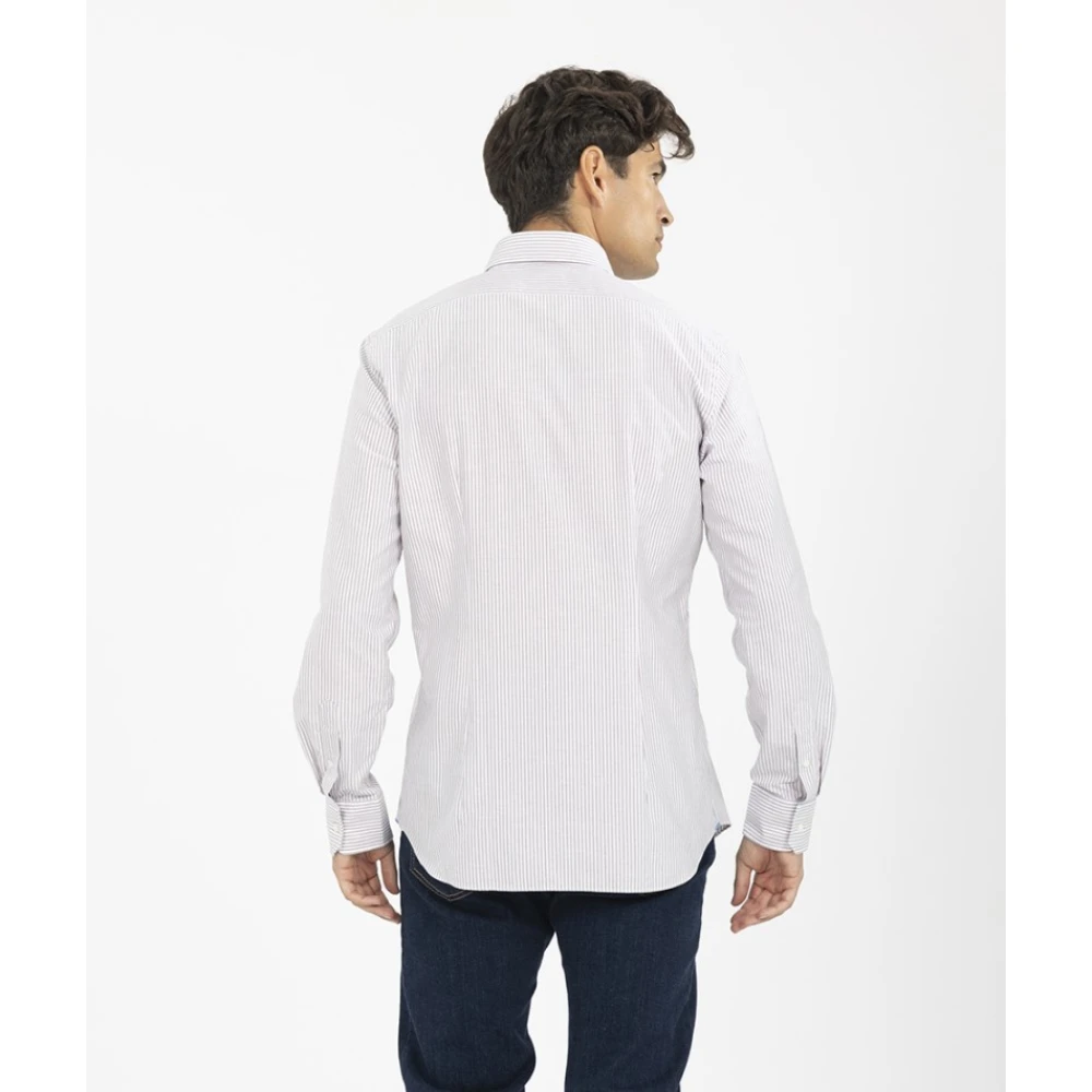 Xacus Sportief Gestreept Overhemd met Italiaanse Kraag White Heren