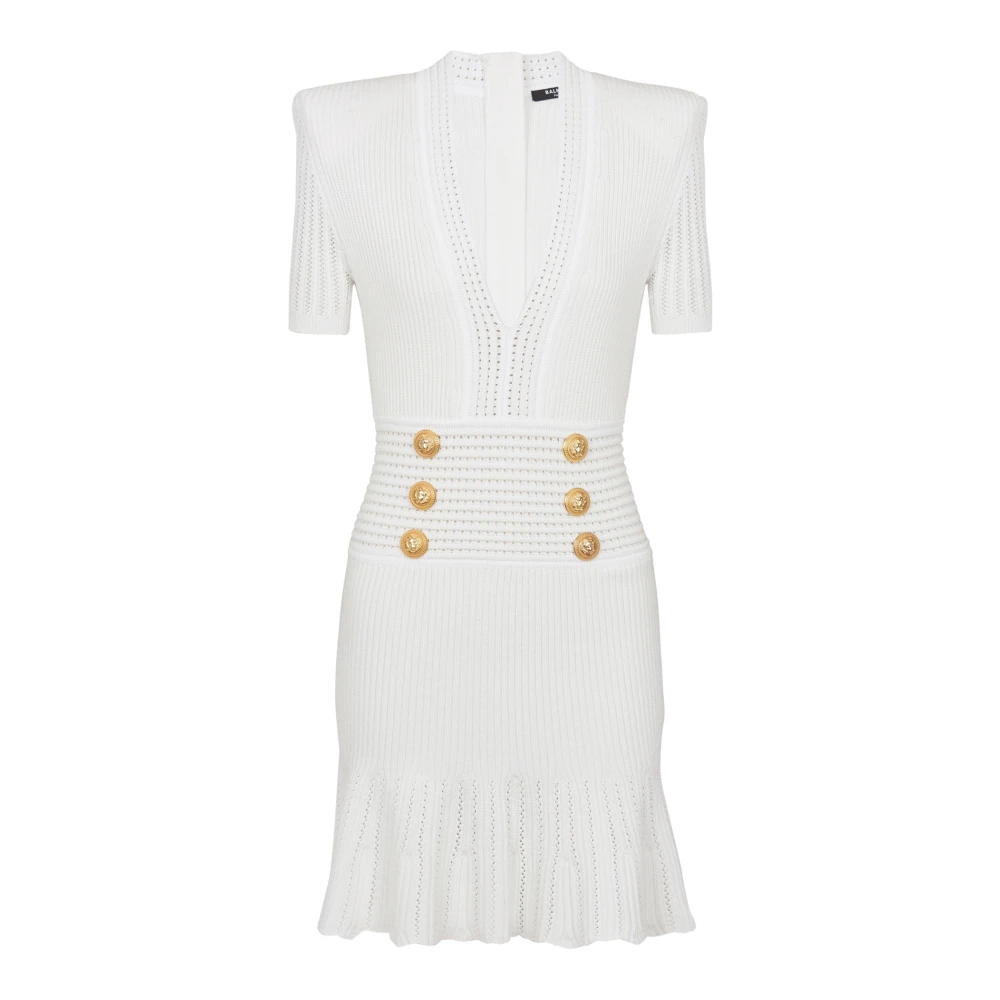 Balmain Uitlopende gebreide jurk White Dames