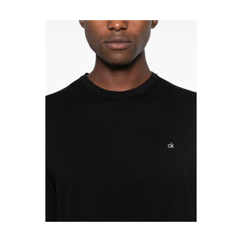 Calvin Klein Zwarte Gebreide Logo Trui Black Heren