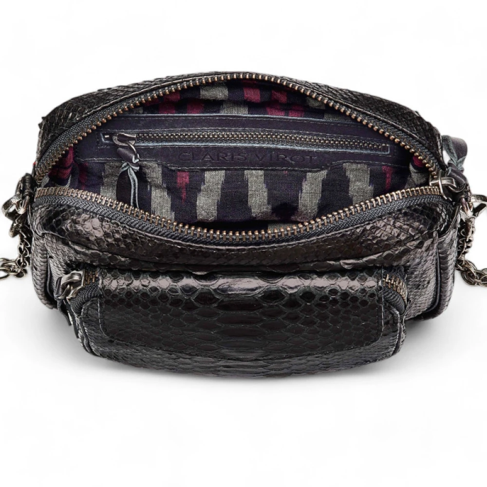 Claris Virot Python Zwarte Schoudertas met Zilveren Ketting Black Dames