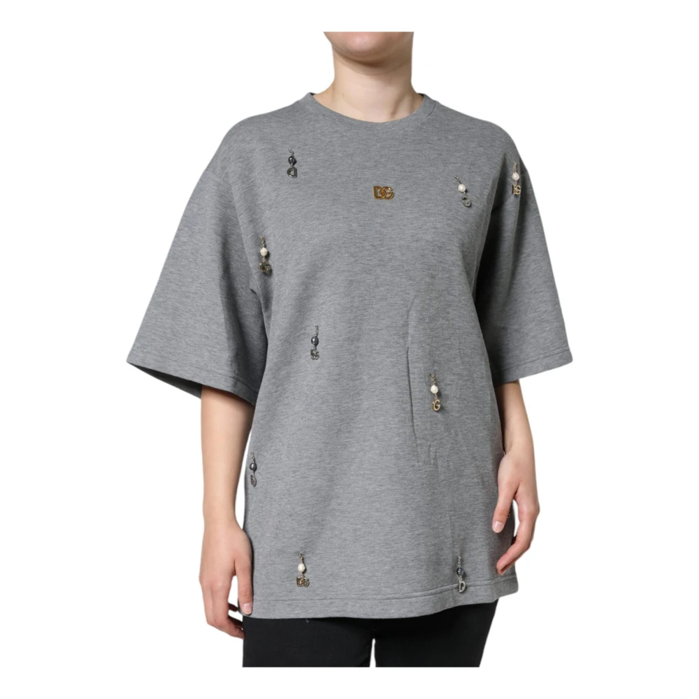 Dolce & Gabbana Grå utsmyckad rund hals tee Gray, Dam