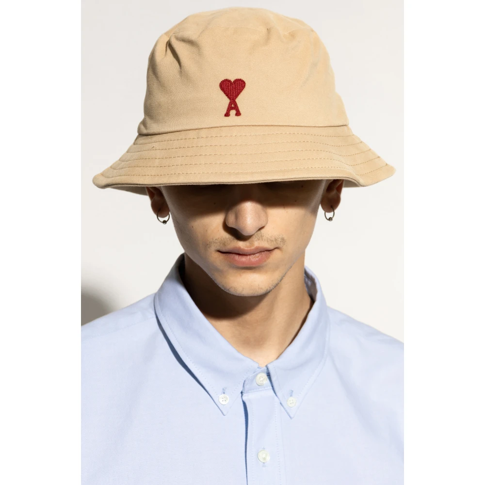 Ami Paris Hoed met logo Beige Unisex