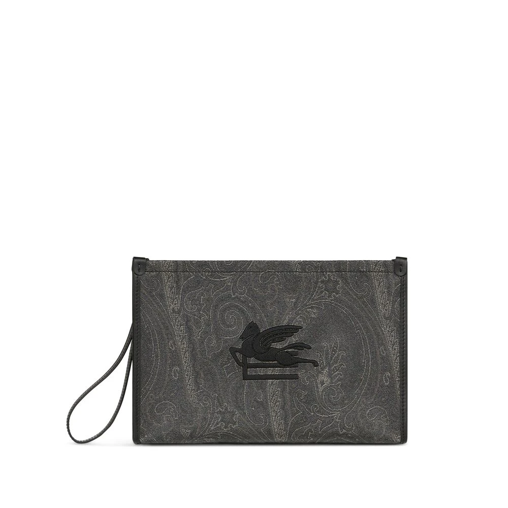 Etro Paisley Print Svart Canvas Bum Bag Black, Herr