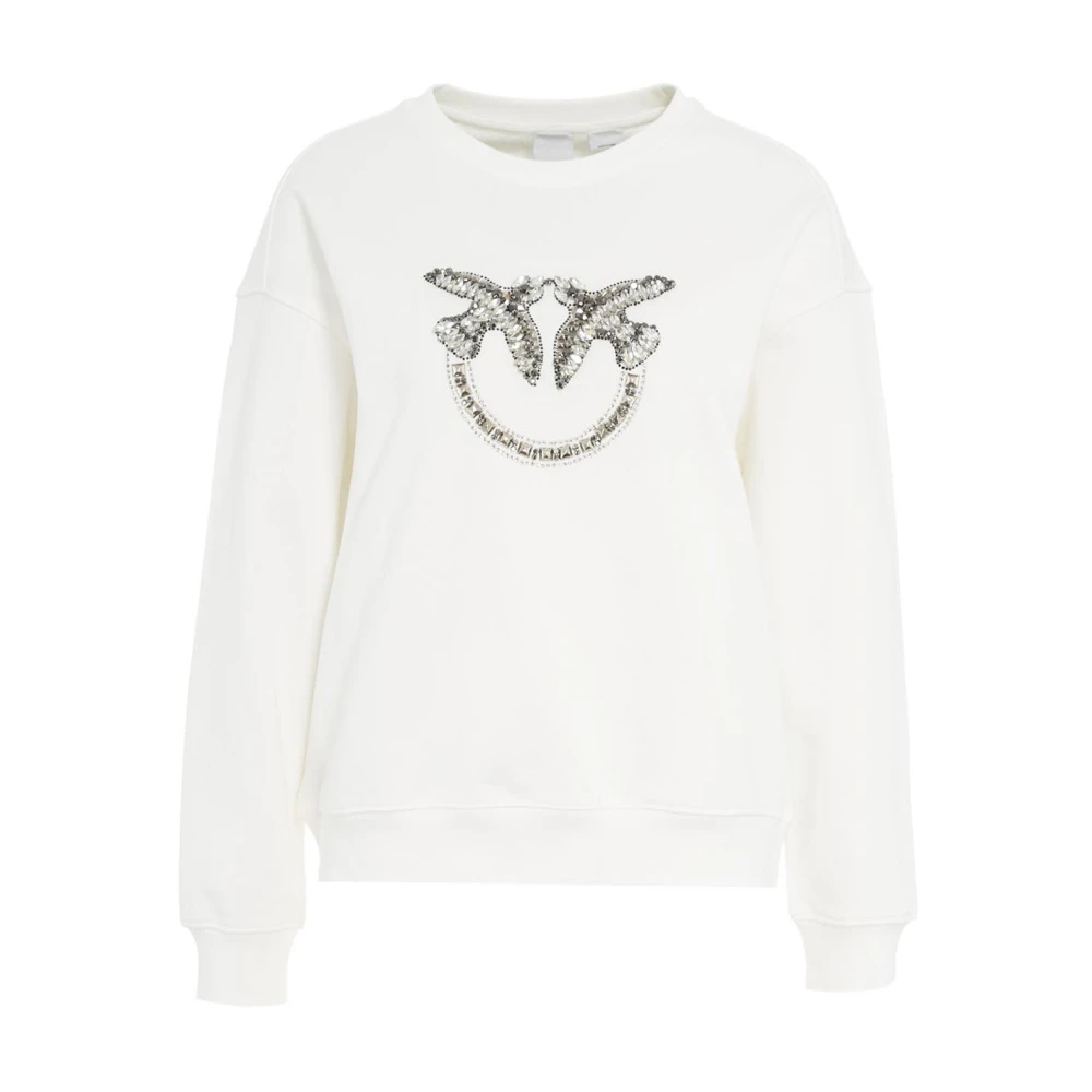 Pinko Sweatshirt met Logo en Glitterdetails White Dames