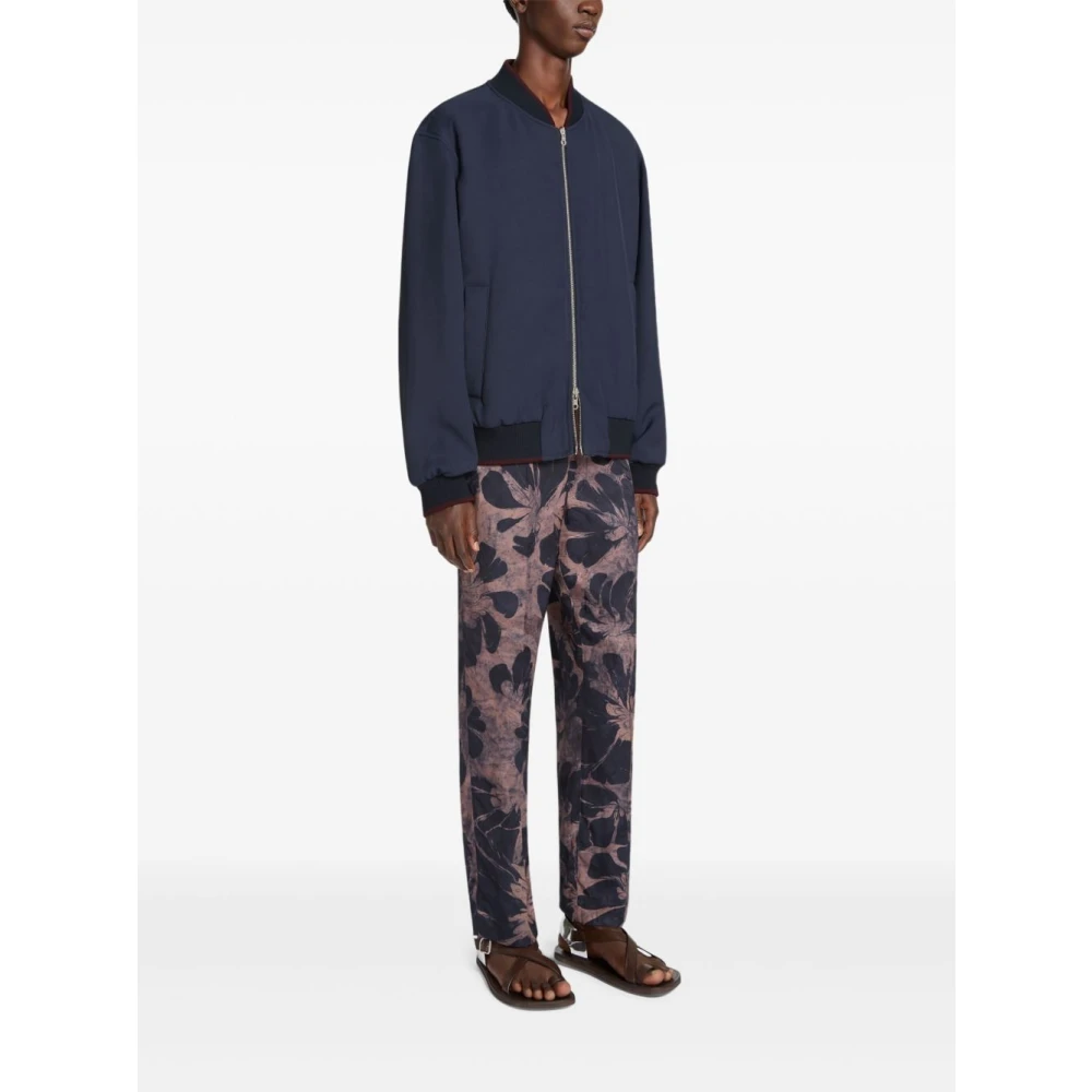 Dries Van Noten Omkeerbare Blauwe Bloemenbomberjas Blue Heren