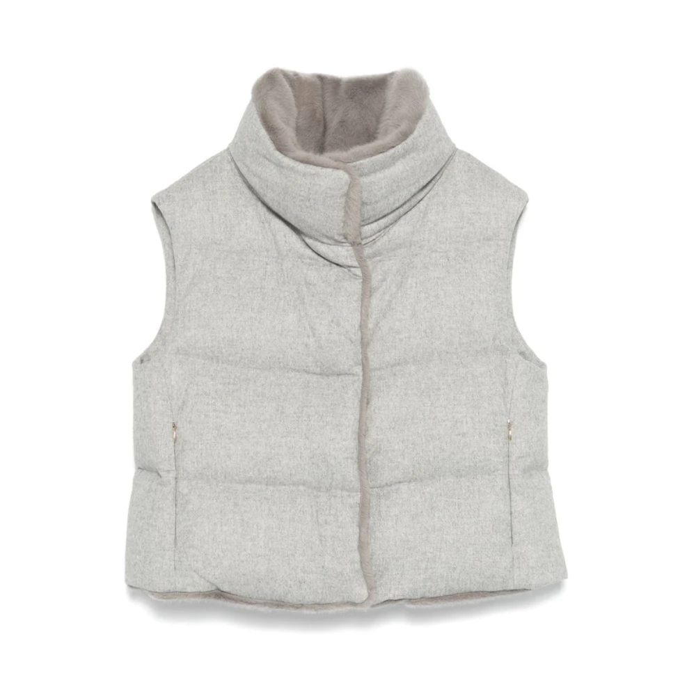 Herno Lichtgrijze Gewatteerde Vest Mélange Ontwerp Gray Dames