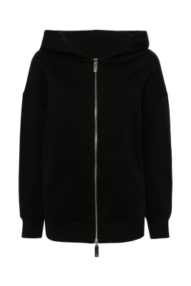 Svart Dragkedja Huva Sweatshirt Jacka