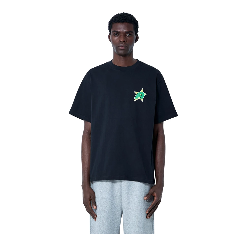 Awake Ny Men's Black Cotton Logo Motif Crewneck T-Shirt